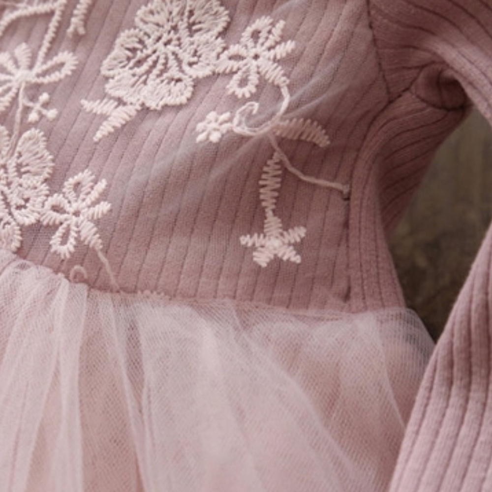 Girls Pink Flower Lace Knitted Tulle Tutu Dress - Picture 4 of 7